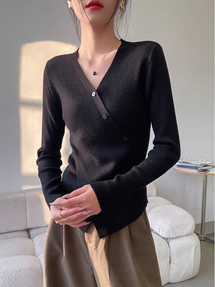 Knitted Shirt, For Women, Vintage V-Shirt, Linen Shirt, Can Be Wear In Summer And Autumn, Long Sleeves, Mechanical Twisted Yarn, Thin And Breathable, Mechanical Shirt, Can Be Wear Outdoor