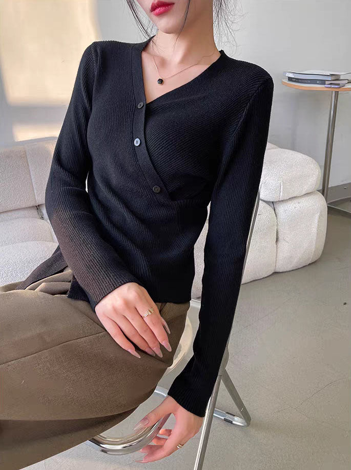 Knitted Shirt, For Women, Vintage V-Shirt, Linen Shirt, Can Be Wear In Summer And Autumn, Long Sleeves, Mechanical Twisted Yarn, Thin And Breathable, Mechanical Shirt, Can Be Wear Outdoor