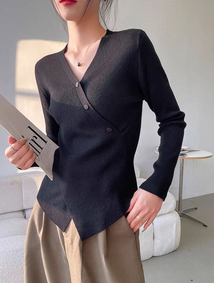 Knitted Shirt, For Women, Vintage V-Shirt, Linen Shirt, Can Be Wear In Summer And Autumn, Long Sleeves, Mechanical Twisted Yarn, Thin And Breathable, Mechanical Shirt, Can Be Wear Outdoor