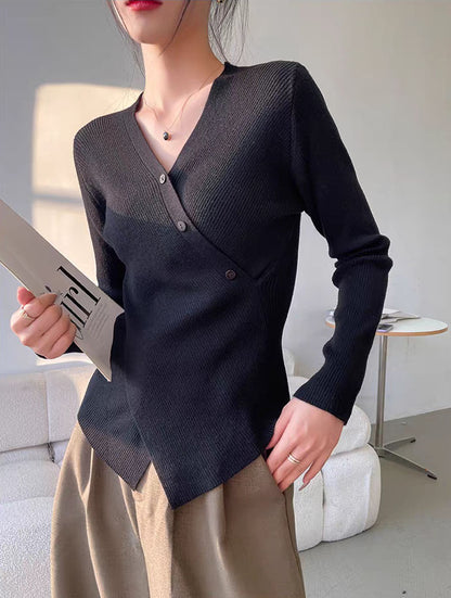 Knitted Shirt, For Women, Vintage V-Shirt, Linen Shirt, Can Be Wear In Summer And Autumn, Long Sleeves, Mechanical Twisted Yarn, Thin And Breathable, Mechanical Shirt, Can Be Wear Outdoor