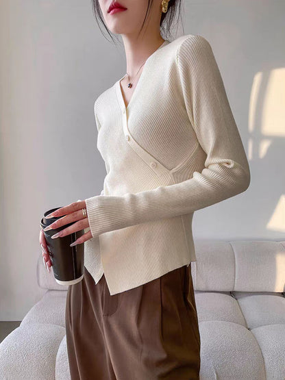 Knitted Shirt, For Women, Vintage V-Shirt, Linen Shirt, Can Be Wear In Summer And Autumn, Long Sleeves, Mechanical Twisted Yarn, Thin And Breathable, Mechanical Shirt, Can Be Wear Outdoor
